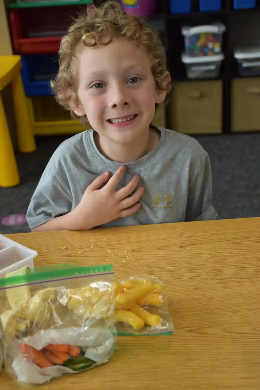 A young student at lunch